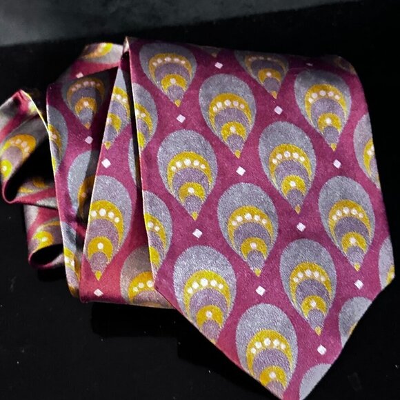 Giorgio Armani Silk Balloons Tie Mid Century Modern Mint Red Gray Muted Mod VTG - Picture 1 of 6
